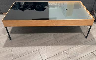 Tavolino da divano in legno e vetro contenitore