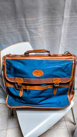 Valigia Martini in pelle marrone e stoffa blu