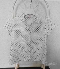 camicia  bianca 100% cotone  a pois lilla  tg 110