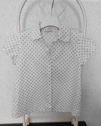 camicia  bianca 100% cotone  a pois lilla  tg 110