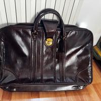 Valigetta/Cartella vintage in pelle marrone con ch