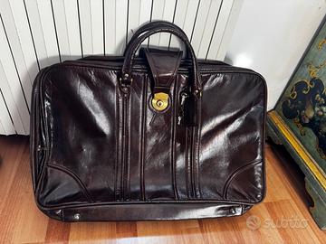 Valigetta/Cartella vintage in pelle marrone con ch