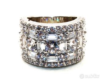 Stupendo anello argento fascia pietre CZ