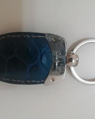 Portachiavi in pelle blu e metallo