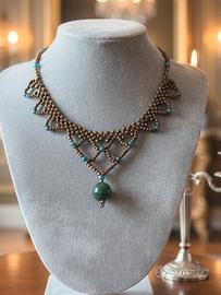 Collana Vintage Artigianale Agata verde Bronzo 