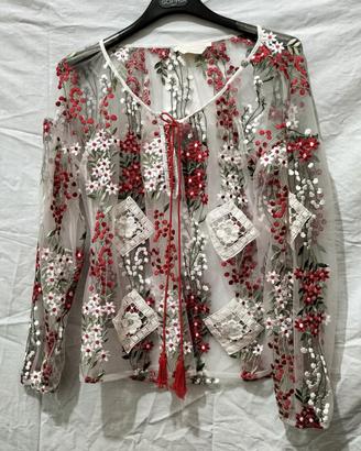 Blusa Roberta Biagi ricamata con Tullecon nappe