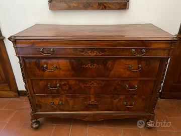 Cassettiera antica XIX secolo noce massello