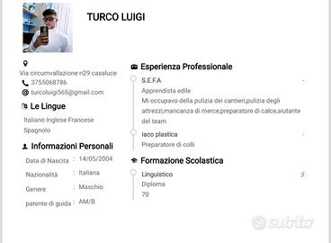 Edile,addetto vendite, operaio, preparazione colli