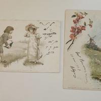 Due cartoline antiche viaggiate ACQUARELLO