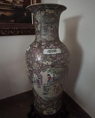 Grande vaso da terra cinese in porcellana Canton
