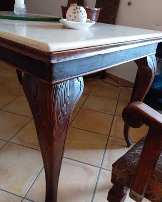 Tavolo vintage con marmo Crema Marfil