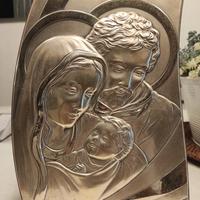 Quadro di legno e argento icona Sacra Famiglia