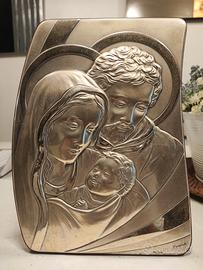 Quadro di legno e argento icona Sacra Famiglia