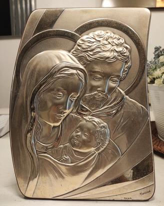 Quadro di legno e argento icona Sacra Famiglia