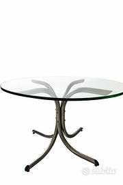 Tavolo rotondo in cristallo con base in metallo