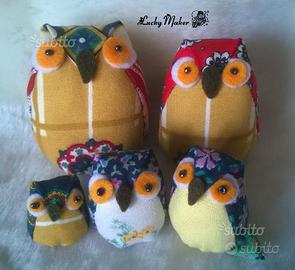 Famiglia di Gufi in stoffa a mano