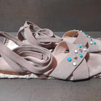 Sandali di pelle n° 39, beige "scamosciato", bassi