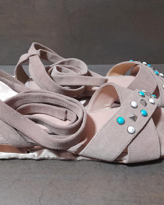 Sandali di pelle n° 39, beige "scamosciato", bassi