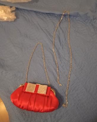 Pochette rossa da donna con tracolla, nuova