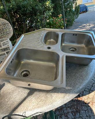 Lavandino INOX per cucina tripla vasca + accessori