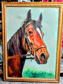 Quadro con Cavallo dipinto a mano su tela firmato.