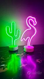 Coppia Lampade LED Neon Legami Cactus Fenicottero
