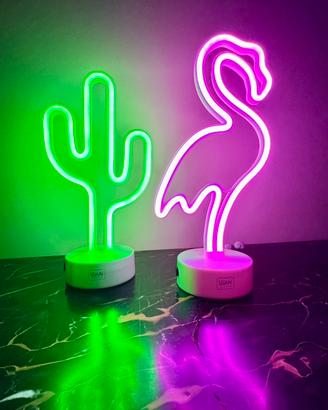 Coppia Lampade LED Neon Legami Cactus Fenicottero