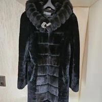 Pelliccia vera teddy montone Visone nero cappuccio