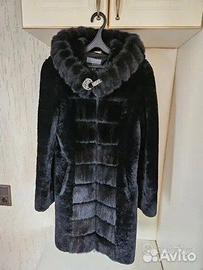 Pelliccia vera teddy montone Visone nero cappuccio