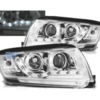 FARI SKODA FABIA 99-07 LUCE DIURNA LED FONDO CROMA