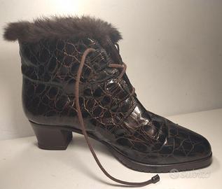 Stivaletto donna EU 37,5 pelle marrone e pelliccia
