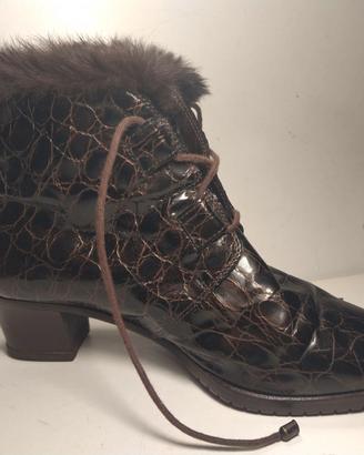 Stivaletto donna EU 37,5 pelle marrone e pelliccia