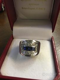 Anello oro bianco 18 kt zaffiri e diamanti