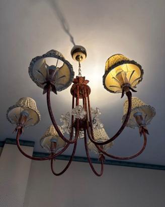 Lampadario 6 luci in ferro battuto stile vintage