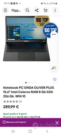 PC portatile onda oliver 8 GB e 2 telecamere