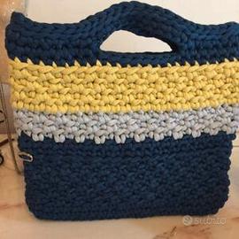Borsa Blu Giallo Grigio in fettuccia Riciclata