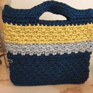 Borsa Blu Giallo Grigio in fettuccia Riciclata