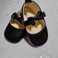Scarpine Neonata Vernice Nera con Fiocco - Misura 