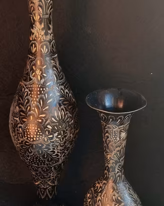 Set 2 vasi orientali vintage metallo bidri/moresco