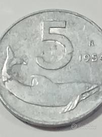 5 lire 1954 firma distante romagnoli