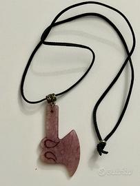 Collana Quarzo Rosa Ciondolo Ascia Vichinga