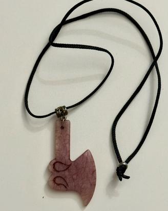 Collana Quarzo Rosa Ciondolo Ascia Vichinga