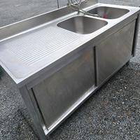 lavello inox professionale 2 vasche con pedaliera