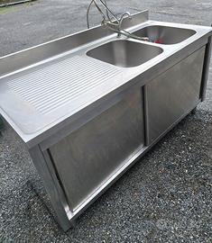 lavello inox professionale 2 vasche con pedaliera