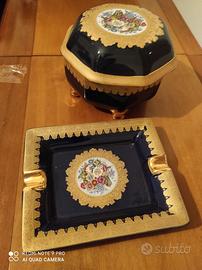 💎 Set porcellana vintage blu e oro con decoro flo