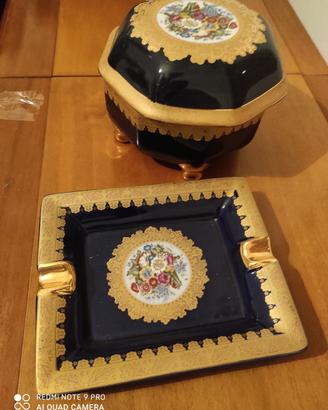 💎 Set porcellana vintage blu e oro con decoro flo