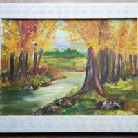 Dipinto Quadro olio su tela Autunno nel Bosco