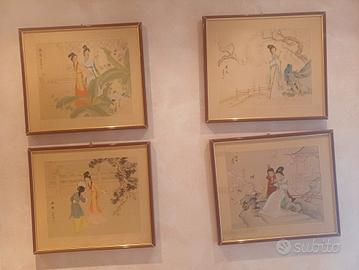 quattro dipinti su seta in stile  cinese