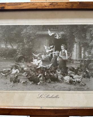 Quadro vintage “Le Poulailler” cornice in legno