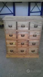 cassettiera in legno vecchio recuperato 6 cassetti